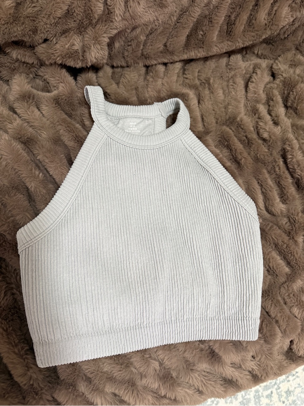 aerie Ribbed High Neck Crop Tank - Light Gray